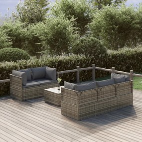 vidaXL 6 pcs conjunto lounge de jardim c/ almofadões vime PE cinzento
