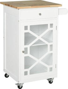 HOMCOM Carrinho de Cozinha com Rodízios Gaveta e Armário 63x45x86 cm Branco | Aosom Portugal