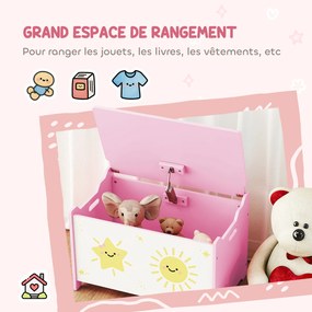 Caixa de brinquedos com tampa  60 x 37 x 39 cm, caixa de arrumação infantil com dobradiças de segurança rosa