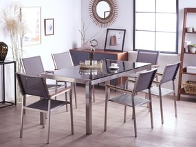 Conjunto de mesa com tampo triplo granito polido preto 180 x 90 cm e 6 cadeiras cinzentas GROSSETO Beliani