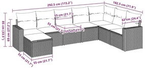 8 pcs conjunto sofás de jardim c/ almofadões vime PE castanho