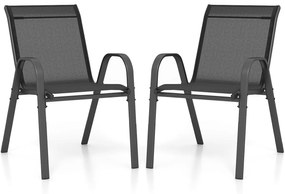 Conjunto de 2 cadeiras de jantar de jardim empilháveis Estrutura resistente ao tecido respirável Pátio exterior Praia 55 x 67 x 83 cm Preto