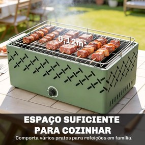 Grelhador a Carvão 45,5x29x21 cm com Ventilador Integrado, Temperatura Ajustável e Bandeja de Carvão, Verde-Claro