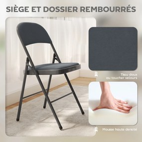 Conjunto de 4 cadeiras dobráveis e portáteis para interior (MESA NÃO INLCUIDA), com assentos e encostos estofados em veludo e estrutura em aço, cinzen
