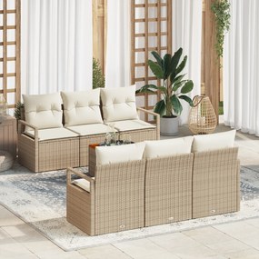 Conjunto de Sofá de Jardim Modular de 7 Peças com Almofadas Bege Vime Acácia