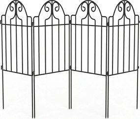 Outsunny Conjunto de 4 Cercas de Jardim Metálicas 125x57 cm com Design Arqueado Resistente e Fácil de Instalar para Pátio Relva Preto | Aosom Portugal