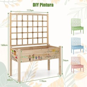 Floreira de jardim elevada com treliça e orifícios de drenagem para exterior 117 x 60 x 160 cm Natural