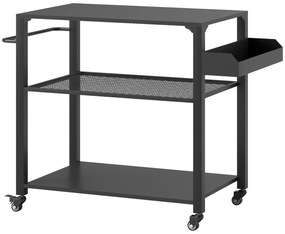 Outsunny Carrinho de Apoio para Barbecue de 3 Níveis com 4 Rodas Prateleiras Mesa de Apoio para Forno de Pizza 105x50x79 cm Preto | Aosom Portugal