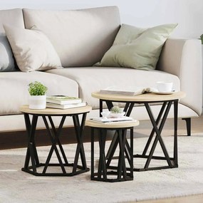 Mesas Laterais Empilháveis vidaXL 3 pcs Carvalho Sonoma Madeira Revestida