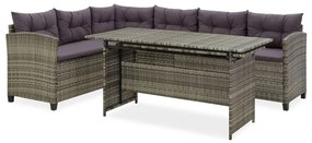 2 pcs conjunto lounge de jardim c/ almofadões vime PE cinzento