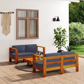 vidaXL 3pcs conj. jantar p/ jardim com almofadões madeira cinza-escuro