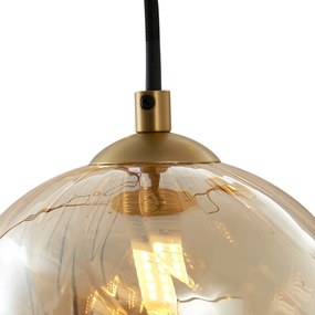 Candeeiro suspenso Art Deco dourado com vidro âmbar - Jia Art Deco