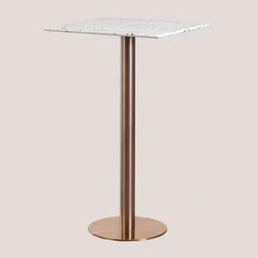 Mesa Alta De Bar Quadrada 60x60 Cm Em Terraço Malibu Terrazzo Marfim - Preto & Oro Rosa - Sklum