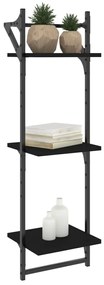 Estante 3 prateleiras parede c/ barras 2 pcs 30x25x100 cm preto