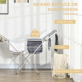Estendal elétrico para roupa com 2 alas laterais extensíveis e estrutura em liga de alumínio, 144 x 53 x 91 cm