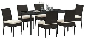 Conjunto de jantar de jardim com 7 peças em polirattan preto.