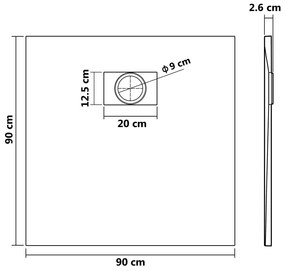 Base de chuveiro SMC 90x90 cm cinzento