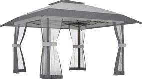 Outsunny Tenda Dobrável 4x4 m Pop-up com 4 Paredes Laterais em Malha Altura Ajustável 3 Níveis Cinza | Aosom Portugal