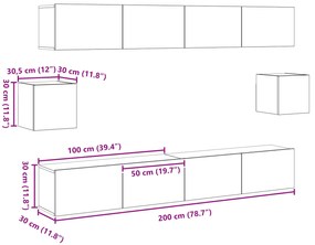 Conjunto de 6 peças para TV Carvalho Artesanal Madeira Engenheirada