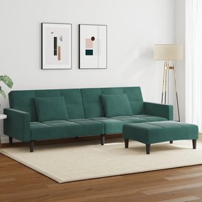 vidaXL Sofá-cama 2 lugares c/ apoio de pés veludo verde-escuro