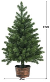 Árvore de Natal Artificial de 60 cm para Secretária Não Iluminada com 50 Ramos Base com Vaso Verde