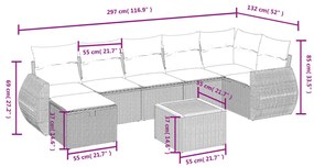 8 pcs conjunto sofás de jardim com almofadões vime PE preto