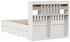 Cama com estante sem colchão 135x190 cm pinho maciço branco