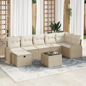 Conjunto de Sofás de Jardim de 8 Peças com Almofadas Bege em Rattan Po