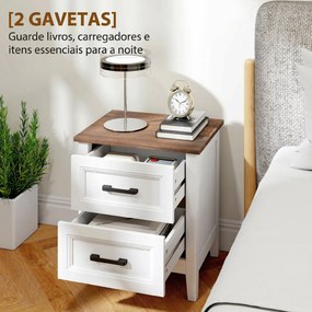 Mesa de Cabeceira Mesa de Cabeceira com 2 Gavetas Estilo Rústico 45x30x50 cm Branco