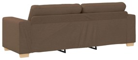 Conjunto de Sofás de 3 Peças com Almofadas em Tecido Castanho