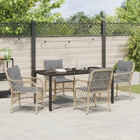 Conjunto de Jantar Jardim com Almofadas Bege Poli Rattan