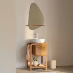 Conjunto De Móvel De Casa De Banho Em Madeira De Teca Bradley Cerâmica Redonda Branca Ø40 Cm Lenka & Branco ↑30 Cm Com Válvula De Drenagem Sem Extrava