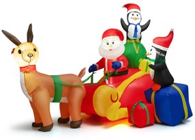 Pai Natal Decoração de Natal Insuflável Conduzindo um trenó de renas com 2 Pinguins Luzes LED e Soprador
