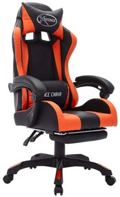 Cadeira estilo corrida luzes LED RGB couro artif. laranja/preto