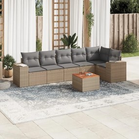 7 pcs conjunto de sofás p/ jardim com almofadões vime PE bege