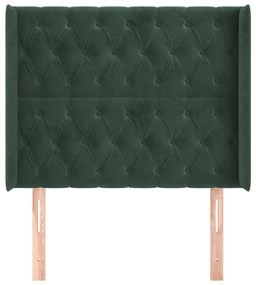 Cabeceira cama c/ abas veludo 93x16x118/128 cm verde-escuro