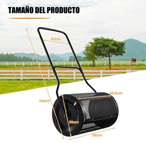 Rolo de Jardim de composto de 60,5 cm com pega em forma de U, fechos laterais e rolo de sementeira de malha metálica resistente Preto