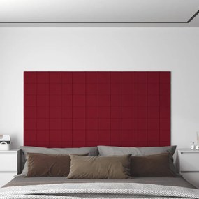 Painel parede 12 pcs 60x15 cm veludo 1,08 m² vermelho tinto