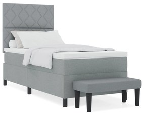 Cama Box com Colchão e Banco Cinza Claro 90x200 cm Tecido