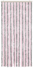 Cortina anti-insetos 90x220 cm chenille cinza-prateado e rosa