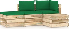 vidaXL 4 pcs conj. lounge jardim c/ almofadões madeira impreg. verde