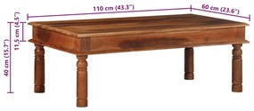 Mesa de centro 110x60x40 cm madeira maciça de acácia