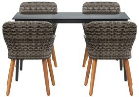 Conjunto de Jantar para Jardim com 5 Peças em Cinza com Rattan Sintéti