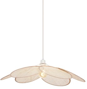 Candeeiro suspenso Japandi creme com abajur de linho - Aisha