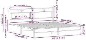 Estrutura de cama sem colchão 200x200cm metal carvalho fumado