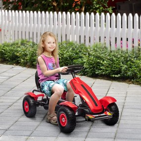 Kart a Pedais para Crianças com Assento Ajustável Pneus de Goma Travão de Mão para Crianças de 5-12 Anos 121x58x61 cm Vermelho
