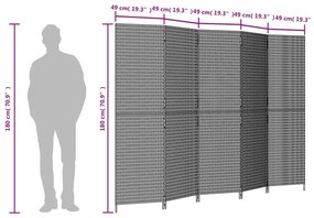 Biombo de divisão 5 painéis vime PE cinzento