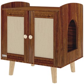 PawHut Móvel Caixa de Areia para Gatos com Tapetes de Sisal Pés de Madeira 55x43x59,6 cm Castanho Rústico