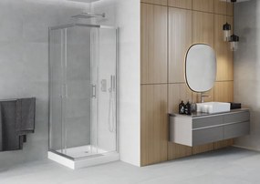 Mexen Rio cabina de duche quadrada 90 x 90 cm, transparente, cromado + base de duche, branco - 860-090-090-01-00-4510