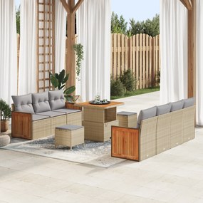 Conjunto de Sofá de Jardim vidaXL de 10 Peças com Almofadas Bege Vime